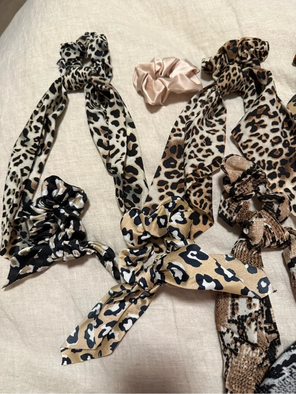 Leopard & Animal Print Satin Hair Scarf Set of 10 - Neutral Mix